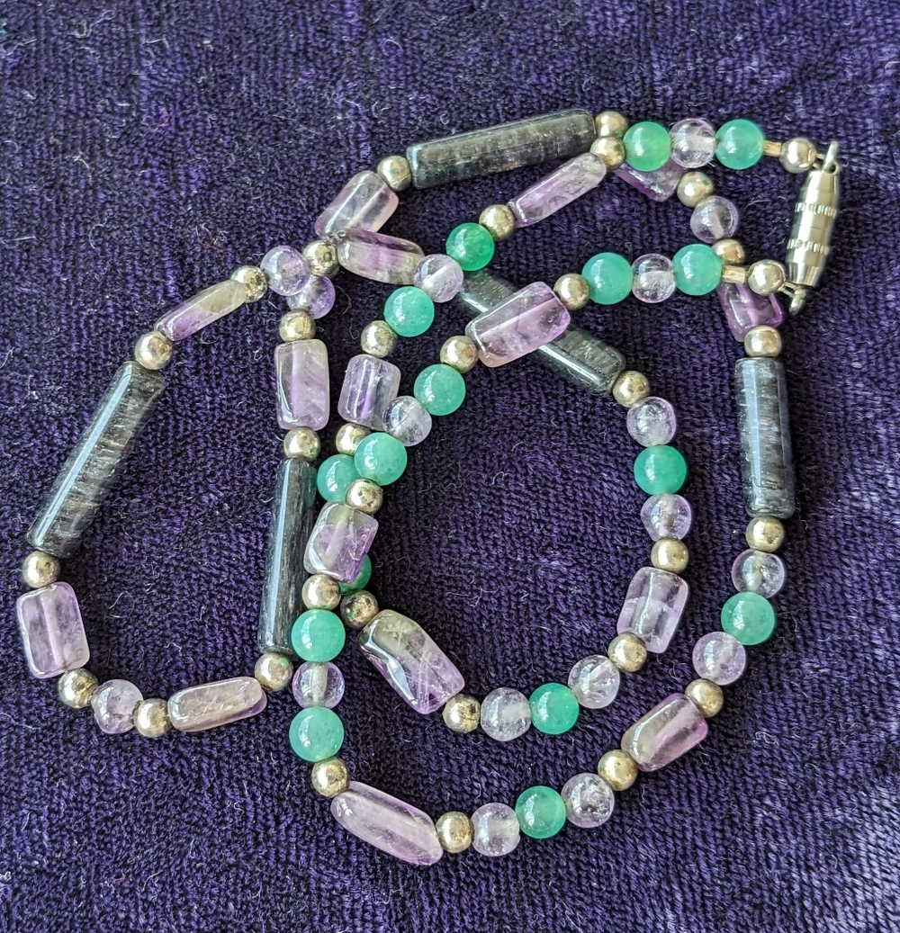 Vintage Necklace With Natural Jade, Amethyst And Tourmaline Gemstones - Picture 8 of 8